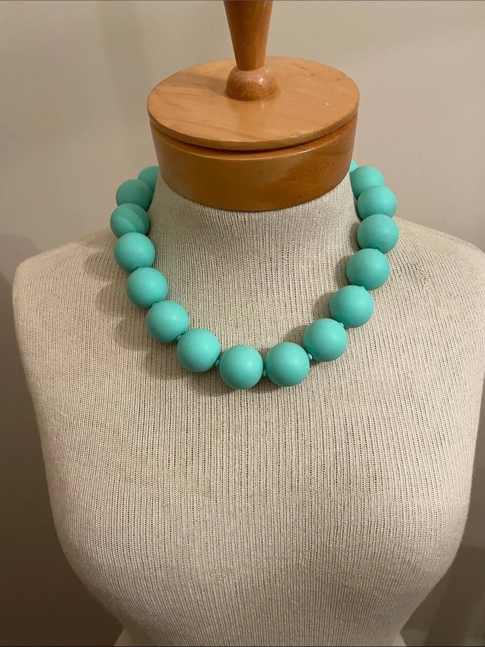 Vintage MONET Round Matte Gum Ball Sized Beaded Necklace - Tiffany Blue ?